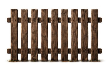 Obraz premium Isolated rustic brown wooden fence with parallel planks on white background