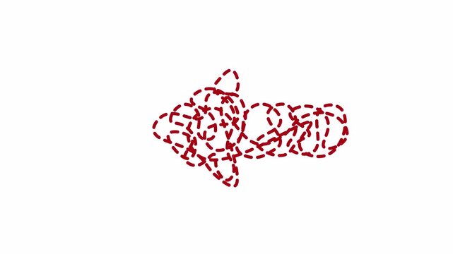Red Scribble Arrow Loop Animation Hand Drawn Dotline Style with Transparent Background 4K