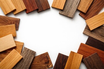 Naklejka premium Assortment of wood samples arranged on white background with copy space