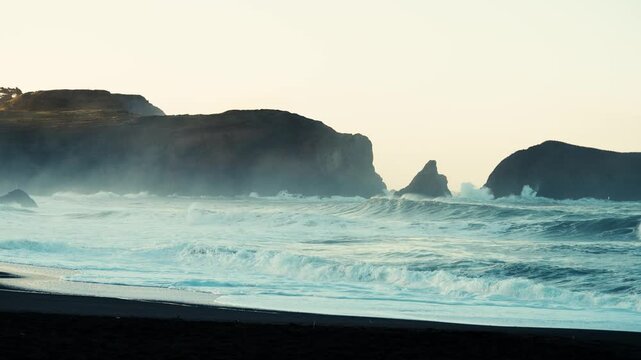 Misty Beach at Sunrise in Slow Motion