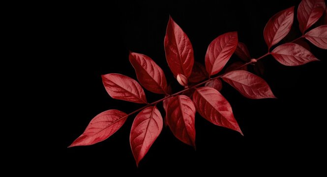 Striking vibrant red jathropa leaves highlighted on sleek black backdrop with natural elegance