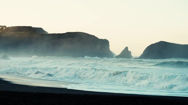Misty Beach at Sunrise in Slow Motion
