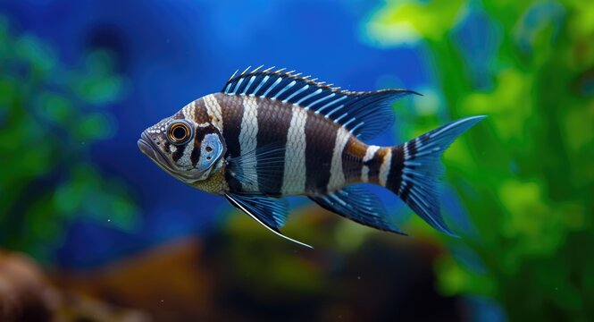 Zebrasoma scopas aquatic pet showcasing dynamic swimming in a colorful blue and green tank