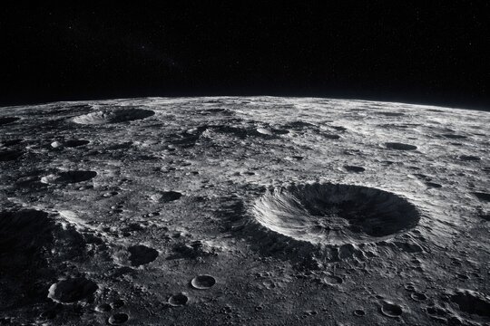 Detailed cratered texture of the moon surface under clear space conditions