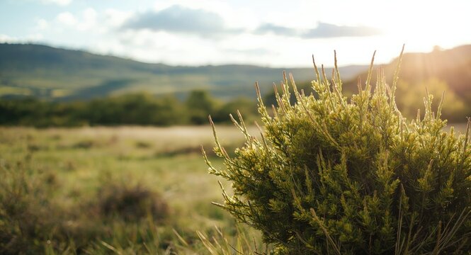 Spiny common gorse bush thriving as invasive species in pristine park habitat