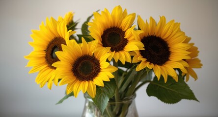 Obraz premium Rustic sunflower blooms in a vase with shallow depth of field and copy space for invitation designs