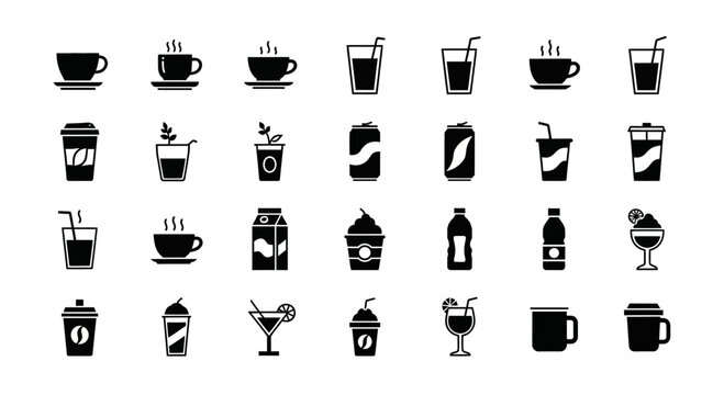 Collection of various drink icons and symbols.