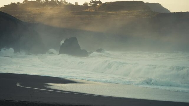 Misty Beach at Sunrise in Slow Motion