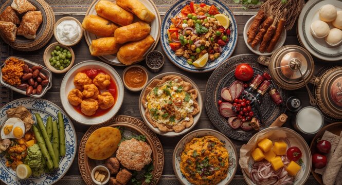 Traditional Turkish breakfast spread with boyoz and assorted regional dishes artfully arranged