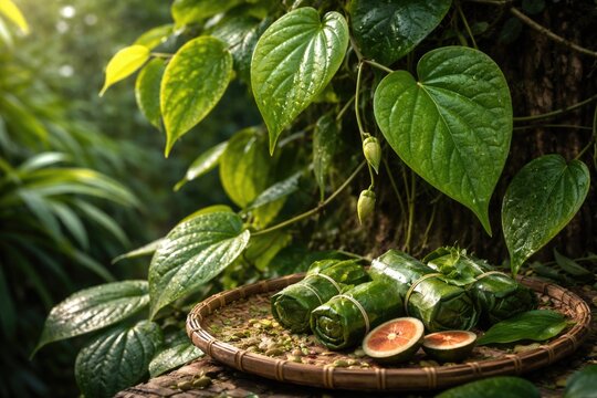 Medicinal betel vine plant from Piperaceae family used as chewing tobacco wrapper