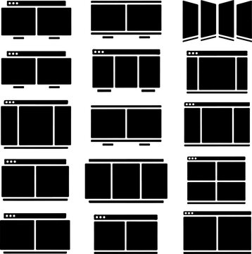 Web Page, Website, Browser Window, UI Icons Set, Vector Black and White