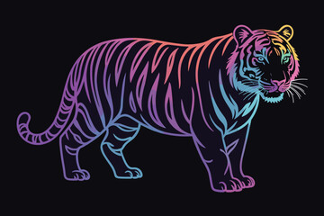 Obraz premium Single-line tiger with flowing mane and tail striped