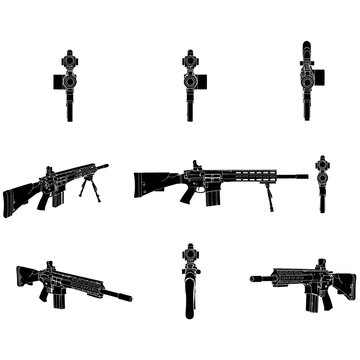 AR-15 M4 Assault Rifle DMR Silhouette Vector with Scope Bipod