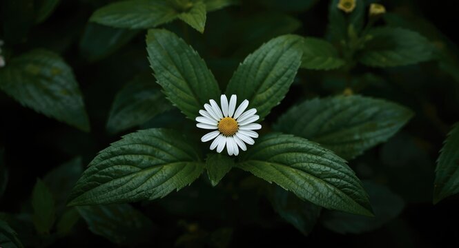 White Flowered False Daisy Herb with Lush Green Leaves in Traditional Thai Medicine