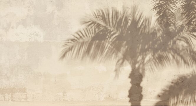 Palm tree shadow silhouette on a lightly roughened wall surface