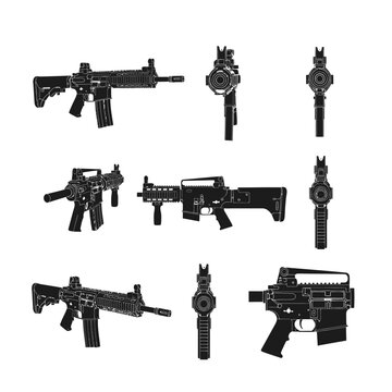 Tactical AR-15 M4 Carbine Assault Rifle Silhouette Vector Set Multi-Angle