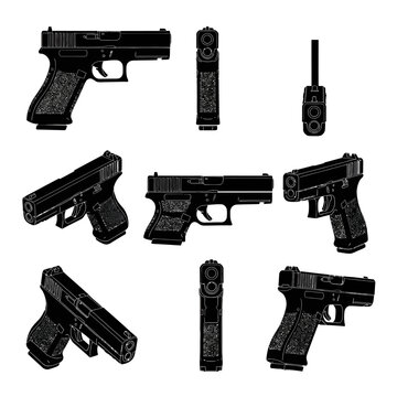 Glock Pistol Handgun Silhouette Vector All Angles Tactical Firearm