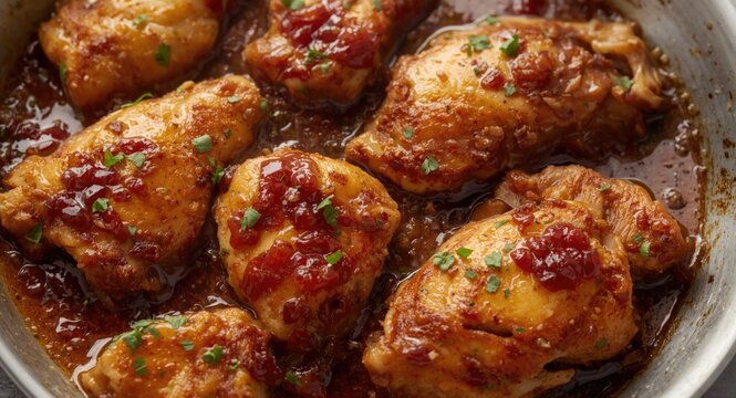 Succulent chicken thighs in a flavorful marinade of oyster sauce and guava jam with herbs