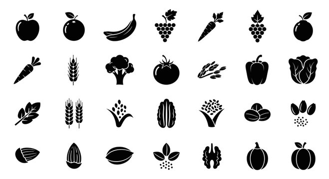 Collection of various fruit and vegetable icons.