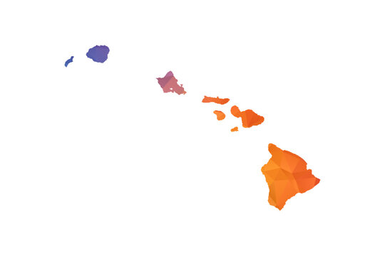 Hawaii Map - Polygon Style Vector Illustration in Rainbow Gradient, Low Poly Multicolor Geometric Design, Isolated on White Background, Suitable for Reports, and Creative Projects.
