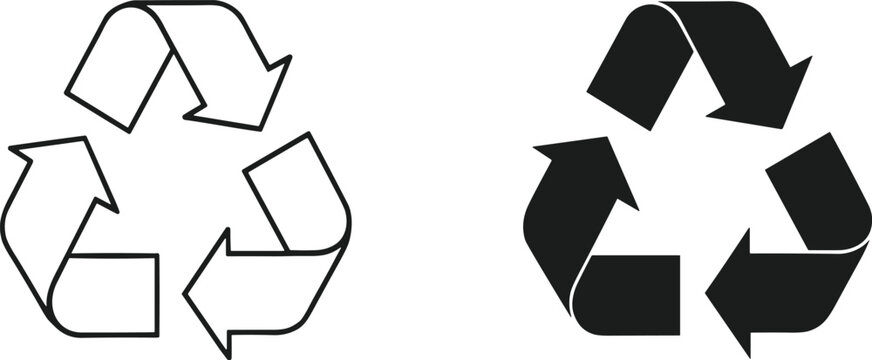 Black and white recycle symbol set, vector illustration of universal recycling logo icons, eco friendly environment concept isolated on white background