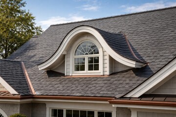 Obraz premium Freshly finished roof with a bat dormer feature under bright daylight