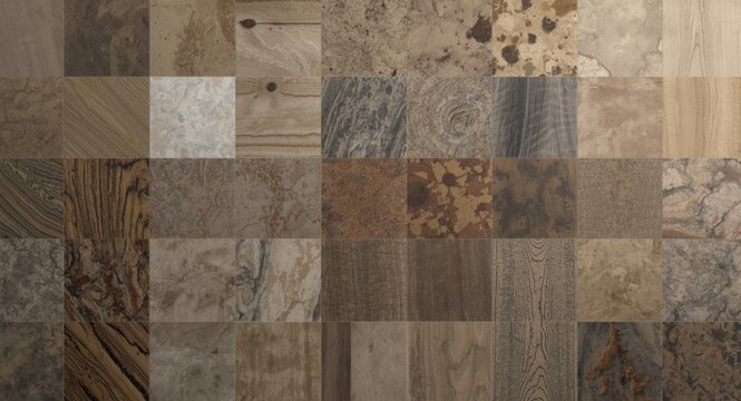 Flooring vinyl tile chart with varied textures and multi color samples for design and manufacturing