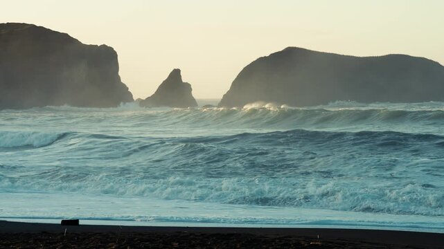 Misty Beach at Sunrise in Slow Motion