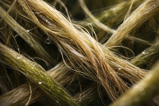 Macro shot of terrestrial plant fibers under microscope revealing detailed natural structures