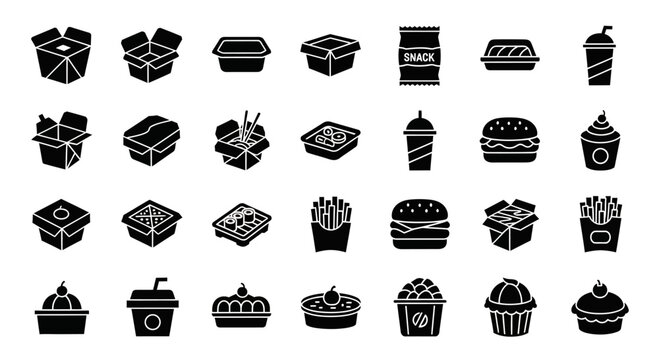 Collection of various food icons and symbols.