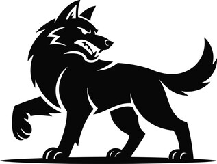 Obraz premium Black silhouette of an aggressive wolf with sharp teeth