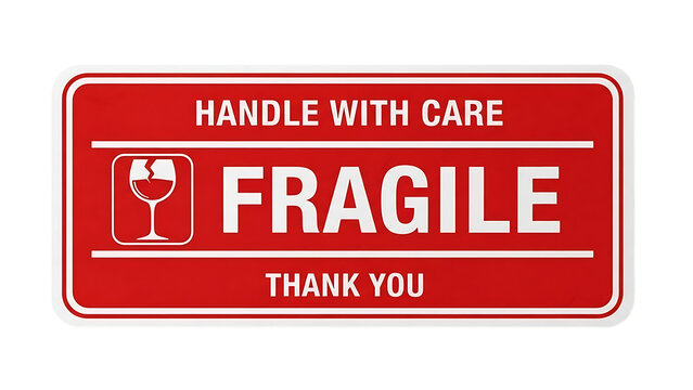 Handle with care fragile warning sign isolated on transparent background