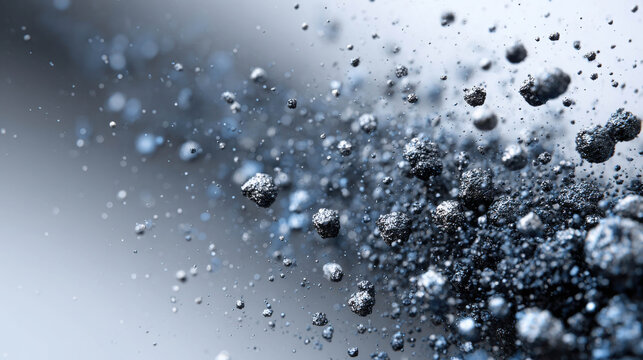 An abstract and dynamic capture of small particles in motion, creating an evocative image of change and evolution. The image is of multiple elements against a grey backdrop.