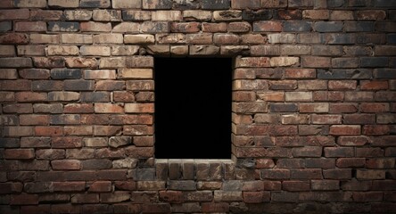 Fototapeta premium Worn vintage bricks with central deep black opening and tactile surface