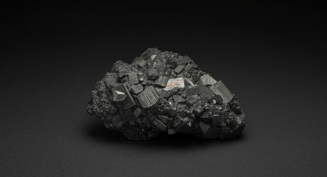 Monoclinic iron manganese tungsten mineral ore against a smooth dark textured backdrop