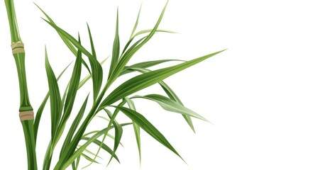 Fototapeta premium Vector illustration of a sugarcane stalk with green leaves on a clean white backdrop