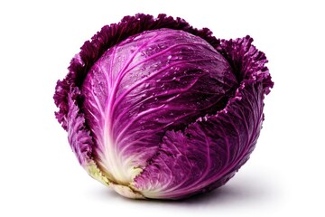 Obraz premium Close-Up of Fresh Purple Cabbage with Leaf Texture Isolated on White