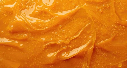 Thick orange motor oil pouring with smooth viscous texture