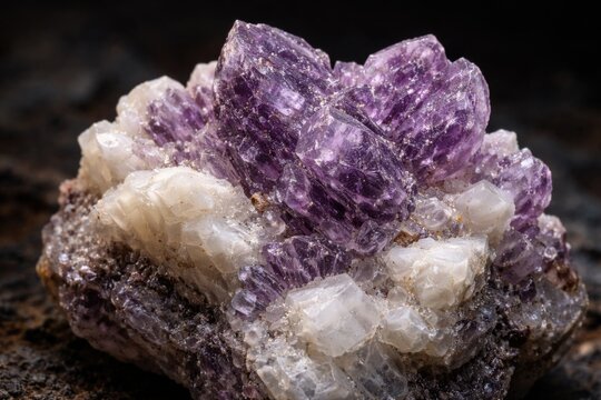 Close up of lepidolite enriched albite crystal specimen