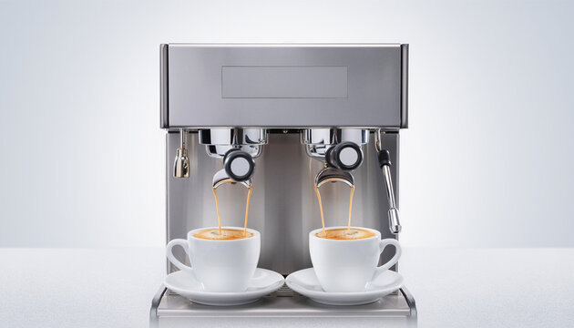 Espresso Machine Brewing Coffee: An automated espresso machine brews a perfect cup of coffee, showcasing the art of coffee-making with its precision and elegance.