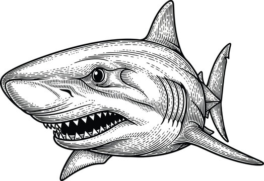 Great white shark head vintage engraving illustration isolated on white