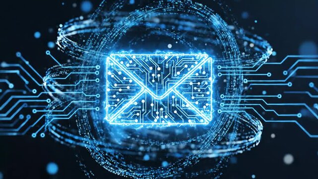 Digital email icon with circuit lines for secure communication