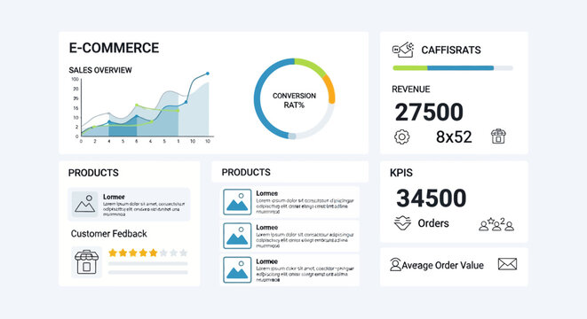 E-commerce business dashboard, commercial analytics, sales performance metrics, infographic template