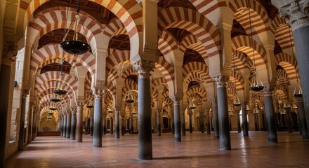 Obraz premium Grand indoor with ornate golden arches and intricate islamic patterns
