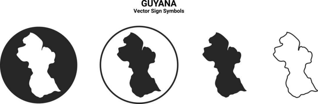 Guyana Map Vector Icon Set Minimal Silhouette
