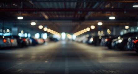 Fototapeta premium Urban indoor vehicle park with glowing bokeh illumination and an airy modern setting