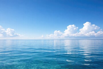 Obraz premium Calm Ocean Water Reflecting Clear Sky and Clouds