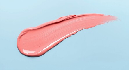 Fototapeta premium Minimalist natural luxury with coral pink pastel paint fluid on soft blue background and copy space