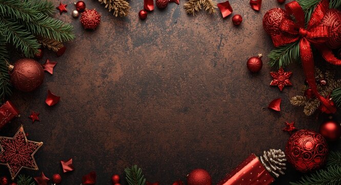 Traditional holiday Christmas card featuring red decorative elements and modifiable text space