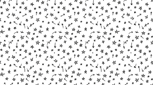 Seamless pattern of small black stars on white background for decorative design use.